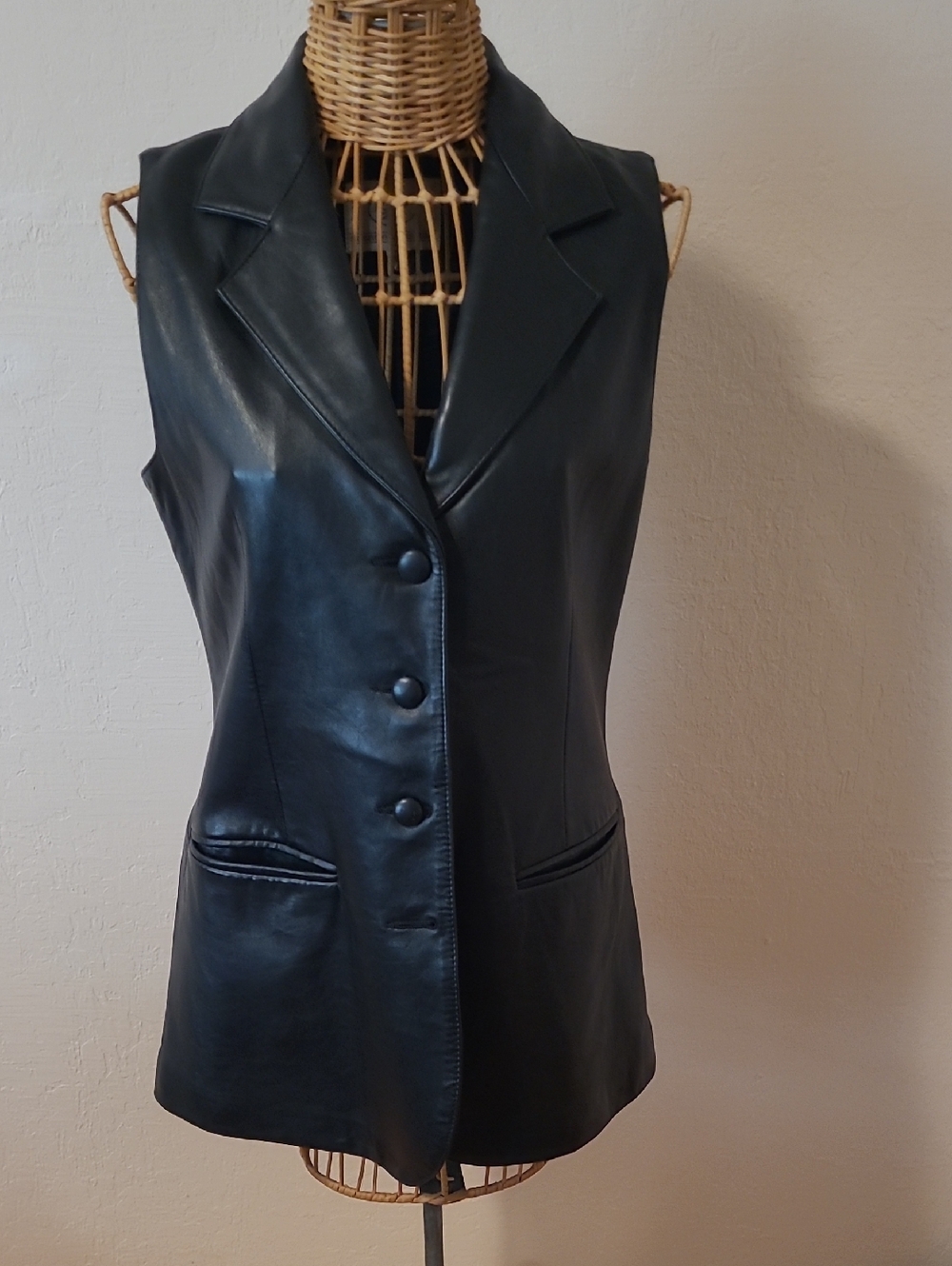 Black Leather Blazer Vest - Tailored Women's 100% Leather